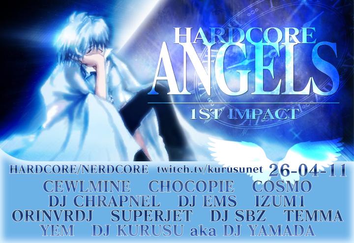 Event poster, blue and white color. The character from Neon Genesis Evangelion – Nagisa Kaworu is sitting covered with white sheet, leaning his head on the palm of his hand. On his right, the large sans-serif font text says the title of the event. Lower section of the image contains info regarding the music genres, datetime, Twitch URL and list of performers