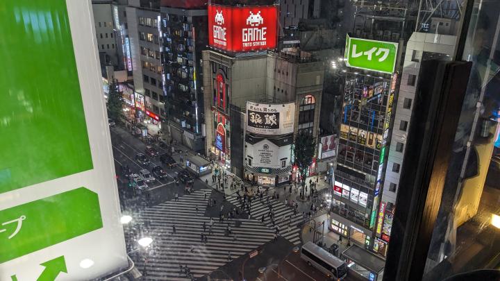 View from the venue located at the rooftop on the intersection near Central Road, a central point of Kabukicho