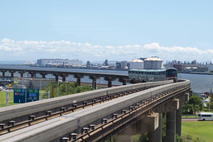 View of Tokyo Monorail train departing from Haneda Airport Terminal 3
